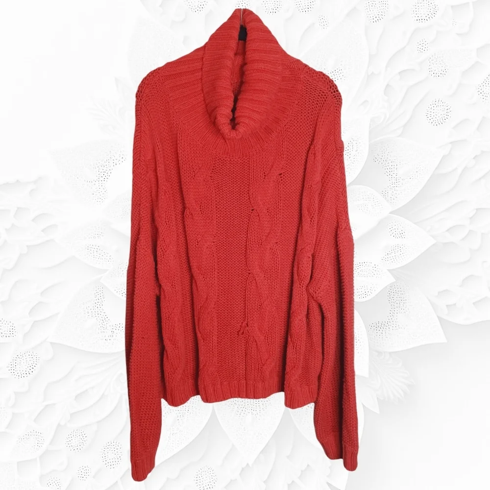 NWT Cable Knit Sweater With Loose Turtleneck In Muted Red ColorSize XXL - Picture 5 of 8